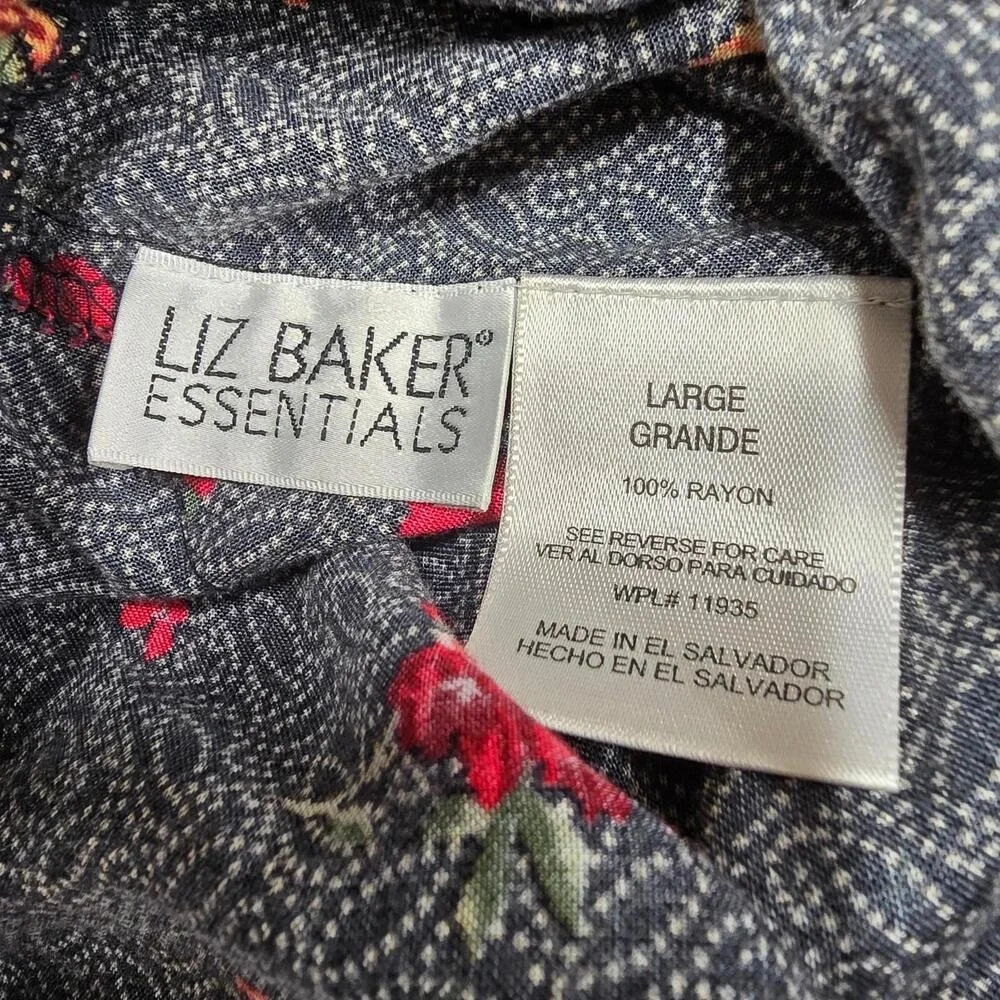 Liz Baker Essentials Womens Large Black‎ Red Floral Rayon Maxi Skirt Elastic